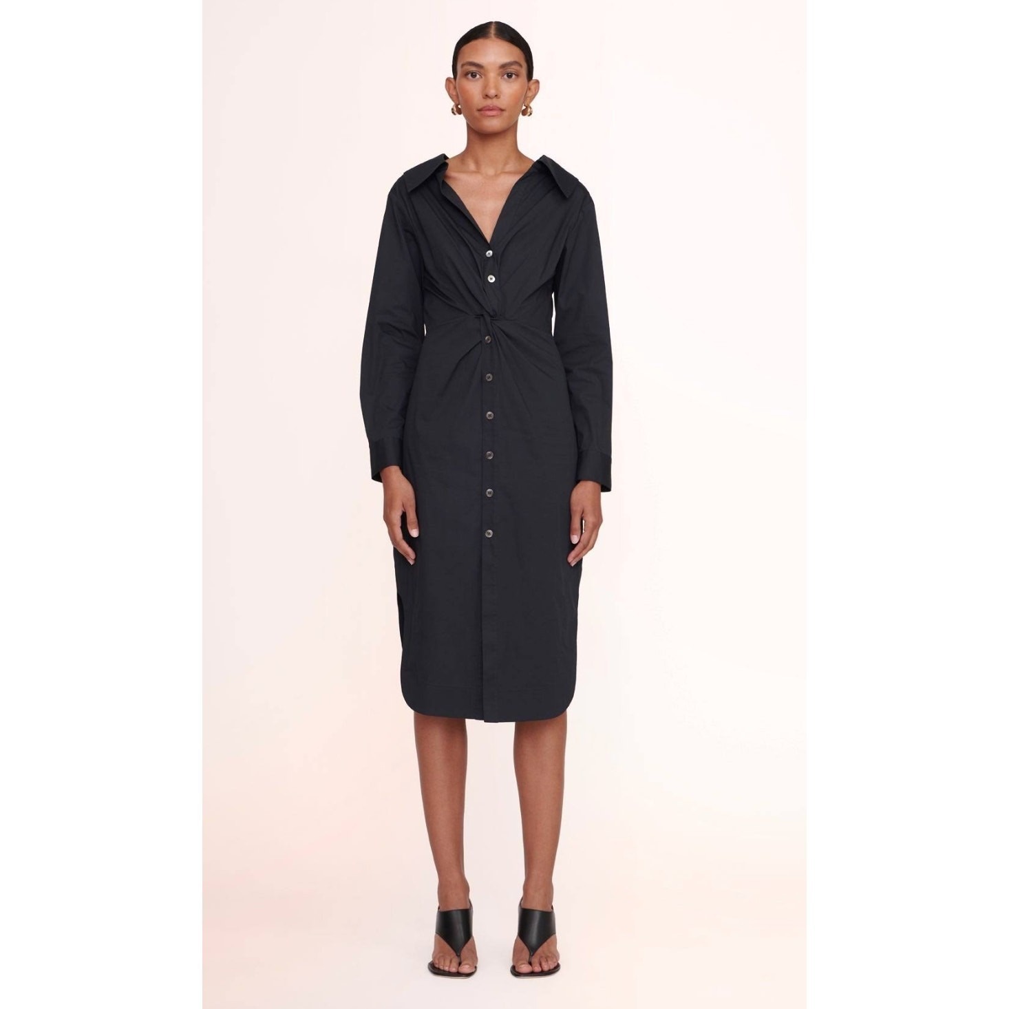 Staud Black Clea Midi Dress Button Front Twist Size 8